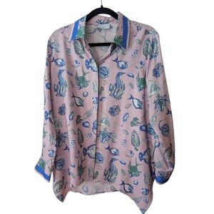 Nina‎ Raynor Silk Fish Seahorse Shell Button Down Quirky Size 10